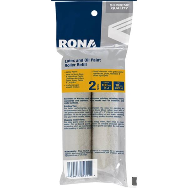 RONA 2-Pack Latex and Oil Paint Roller Refills, 100 mm Lot of 4
