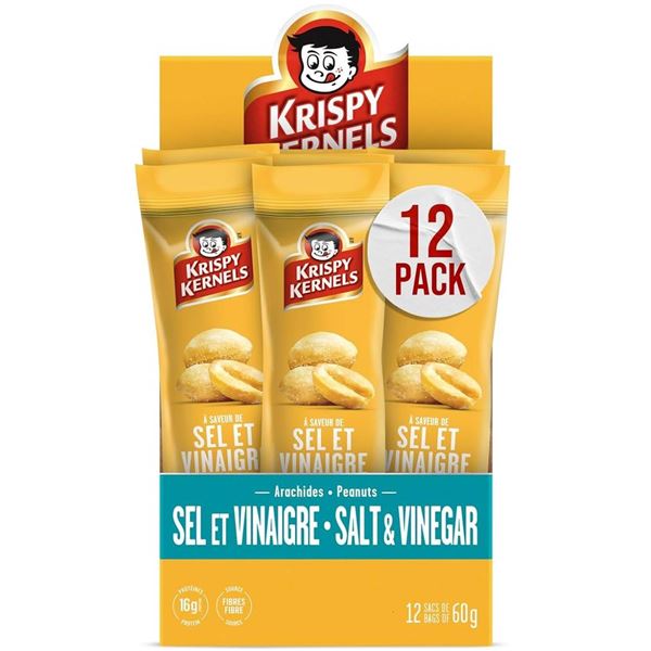 Krispy Kernel | Salt & Vinegar Peanuts, Perfect Snacks On The Go (12 x 60g)