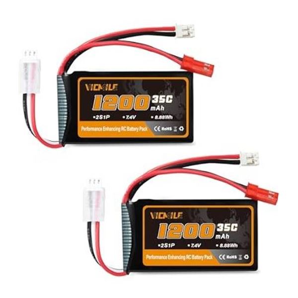2 Pack Vicmile 1200mAh 7.2V NiMH Performance Enhancing RC Battery Pack
