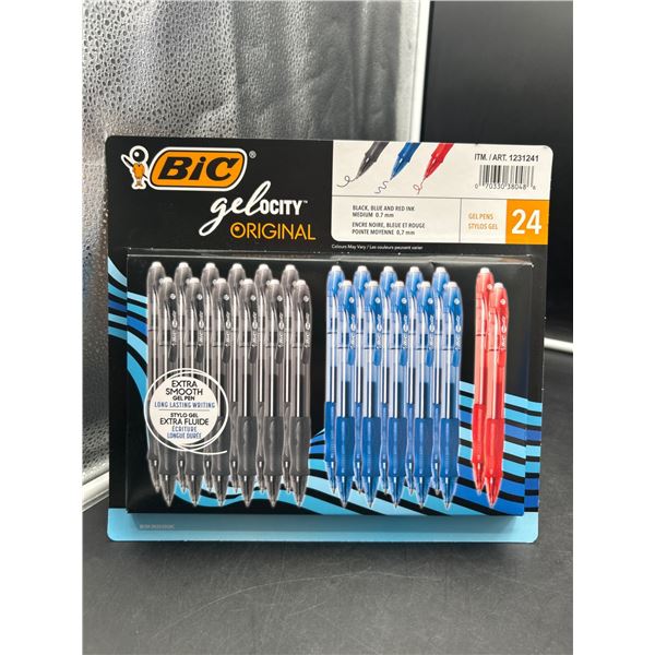 BIC Gel-ocity 24-Count Gel Pen Set, Black, Blue, and Red Ink