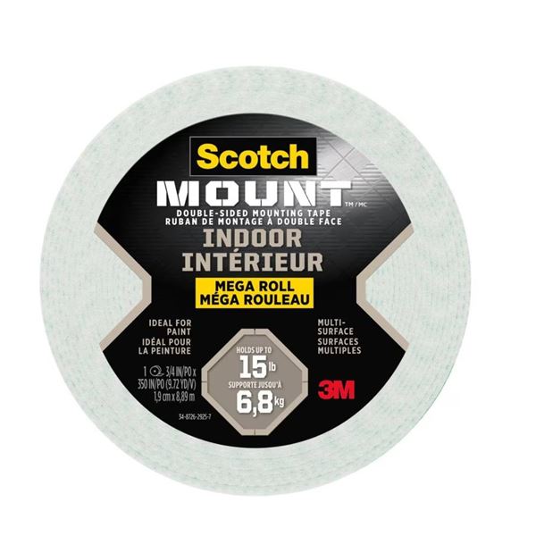 Scotch Mount Indoor Mega Roll 15 lb Capacity, 3 Rolls