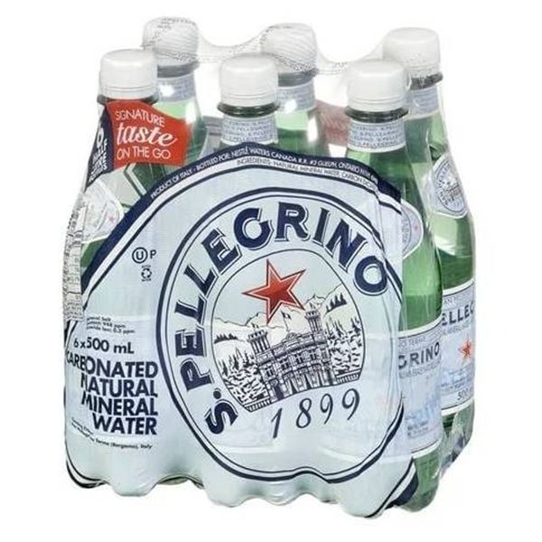 S Pellegrino Carbonated Mineral Water 6 x 500 mL Bottles