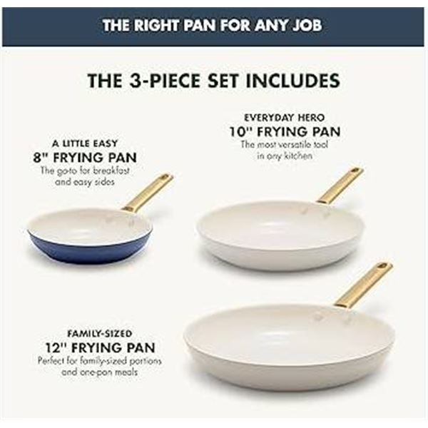 GreenPan Non-Stick Fry Pan Set with Gold Handles Lot of 3