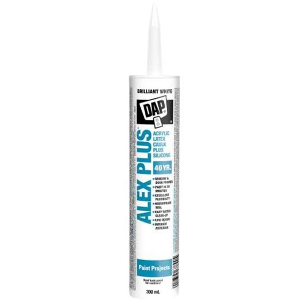 DAP Alex Plus Acrylic Latex Caulk With Silicone, 12-Pack, White, 300 mL Each