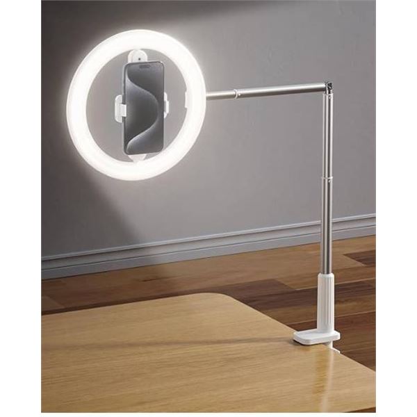 JSAUX 10″ Selfie Ring Light with Stand, Adjustable Overhead Phone Mount for Desk, Phone Cla