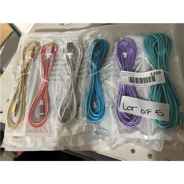 Multicolor 6 Pack USB Charging Cables With Braided Design Lot of 5 Packs