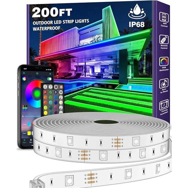 200FT Outdoor LED Strip Lights, IP68, with Remote and App Control