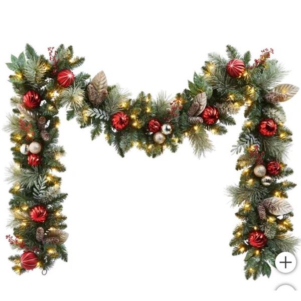 2.7 m Pre-Lit Garland with 100 LED Lights and Decorations