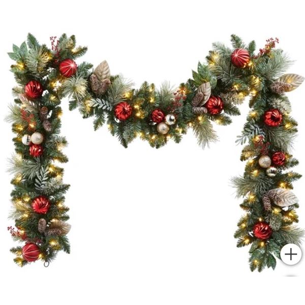 2.7 m Pre-Lit Garland with 100 LED Lights and Decorations
