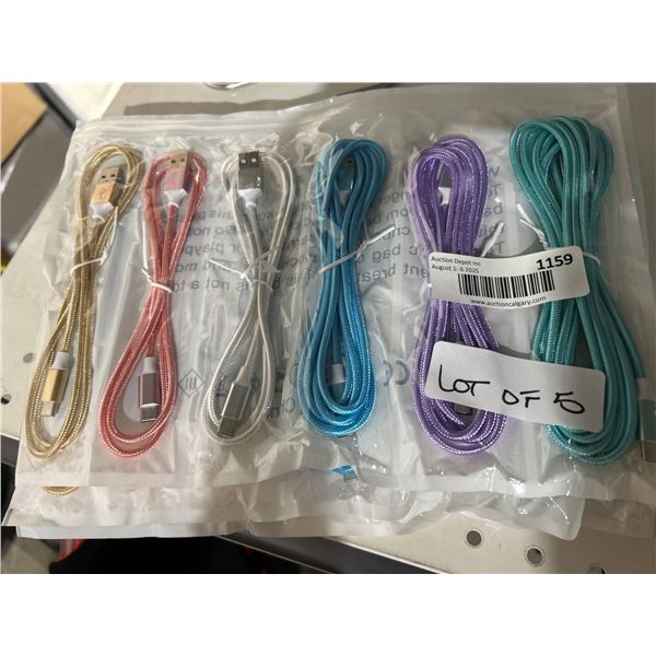 Lot of 5 – 6 pack assorted Length USB to USB-C Charging Cables With Braided Design
