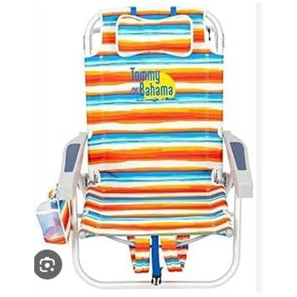 Tommy Bahama Folding Beach Chair with Striped Design and Accessory Pouches