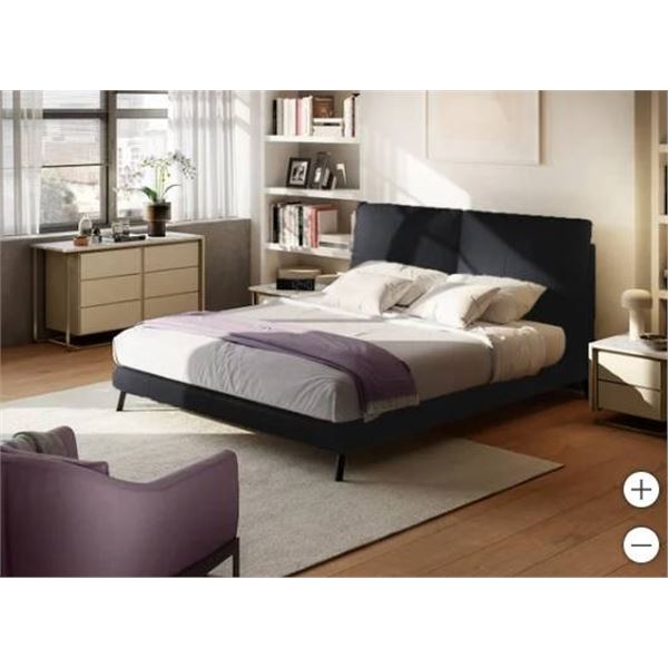 NatuzziGroup Leather Queen Bed, Black – **2 large boxes**
