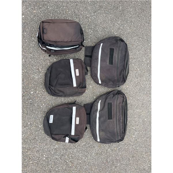 Five Black Bicycle Saddle and Pannier Bags with Reflective Strips