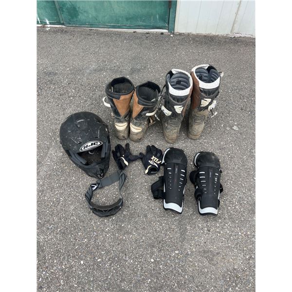 Motocross Helmet, Boots, Gloves, Goggles, and Shin Guards Set