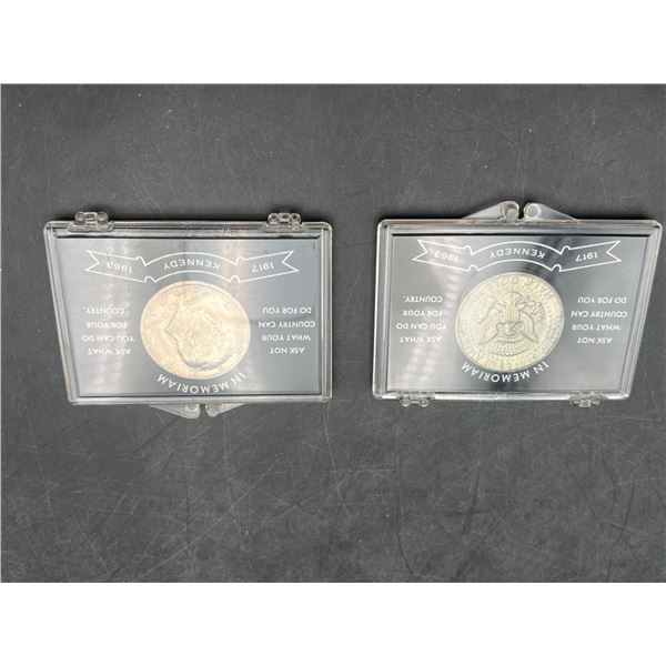 1987 and 1963 Kennedy Coins in Clear Cases