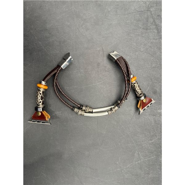 Artisan Bracelet With Metal, Leather, and Bead Accents