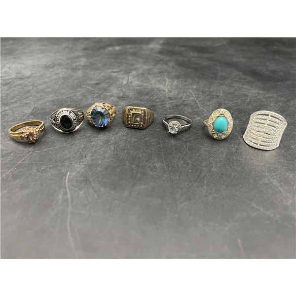 Seven Assorted Rings in Various Styles and Metals