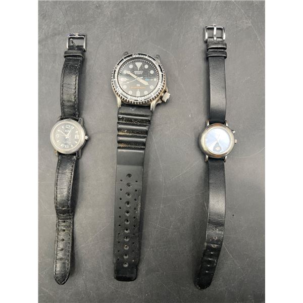 Three Men’s Wristwatches with Leather and Rubber Straps