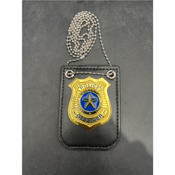 Police Officer Badge with Chain and Leather Holder