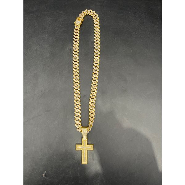 Gold-Tone Chain Necklace With Cross Pendant