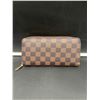 Image 1 : Checkered Brown and Tan Zippered Wallet with Multiple Compartments