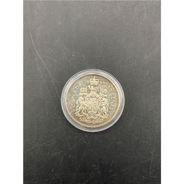 1966 Canadian 50-Cent Coin with Coat of Arms Design