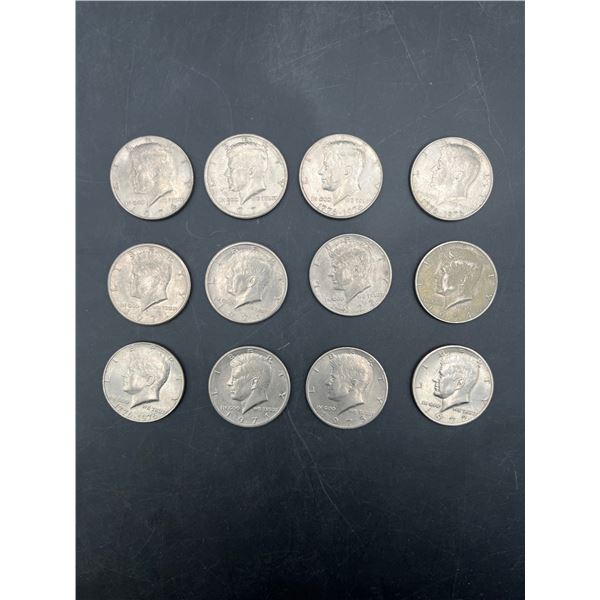 12 United States Kennedy Half Dollars 1970s