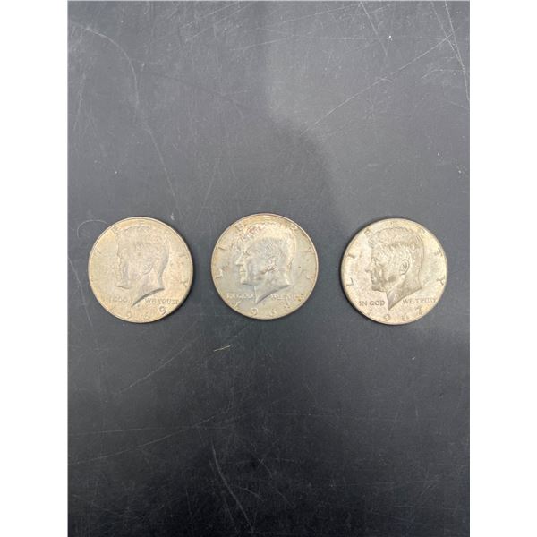 Three Kennedy Half Dollar Coins, Circa 1964-1970s