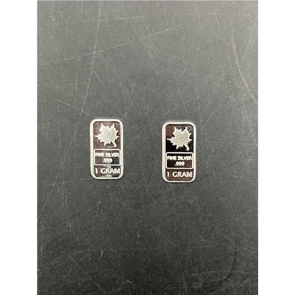 1 Gram Fine Silver .999 Bars With Maple Leaf Design (Set of 2)
