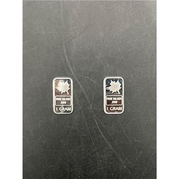 1 Gram Fine Silver Bars .999 with Maple Leaf Design, Set of 2
