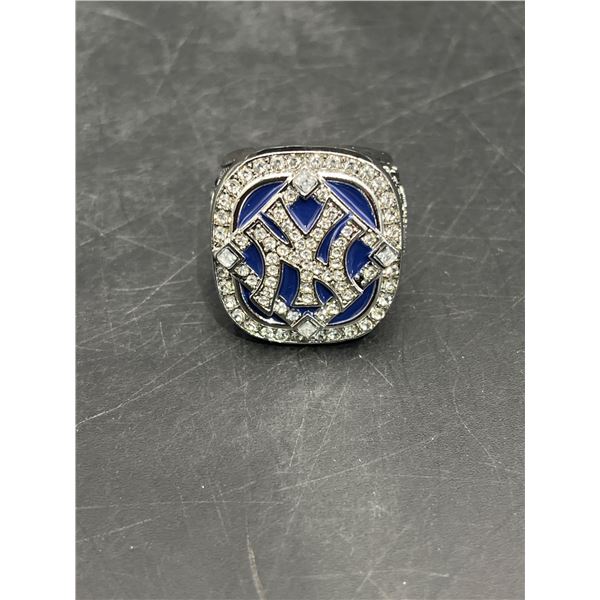 Silver-tone Ring with Blue Enamel and Clear Stones
