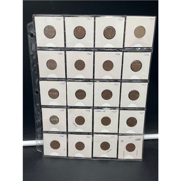 20 Assorted Pennies From Various Years Displayed In Protective Sleeves