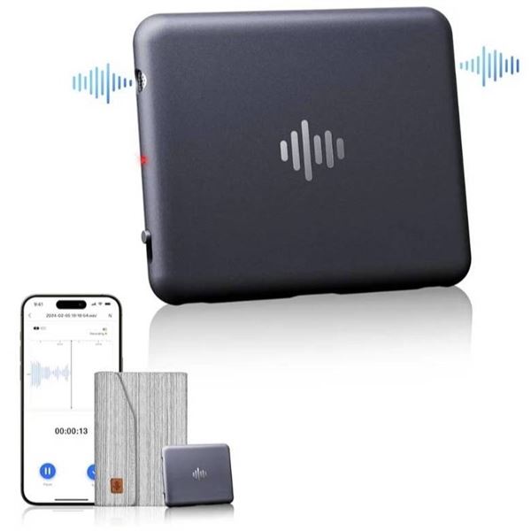 IZYREC 32GB Grey Voice Recorder w/Grey Case, Smart Digital Recorder w/AI Noise Cancelling