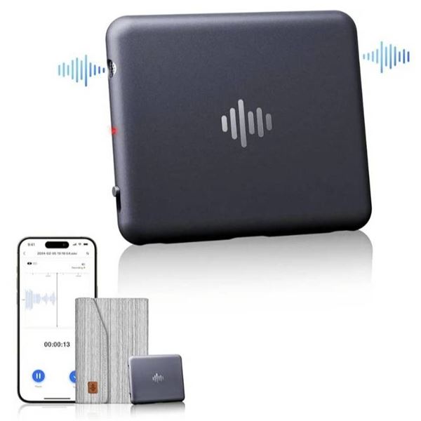 IZYREC 32GB Grey Voice Recorder w/Grey Case, Smart Digital Recorder w/AI Noise Cancelling