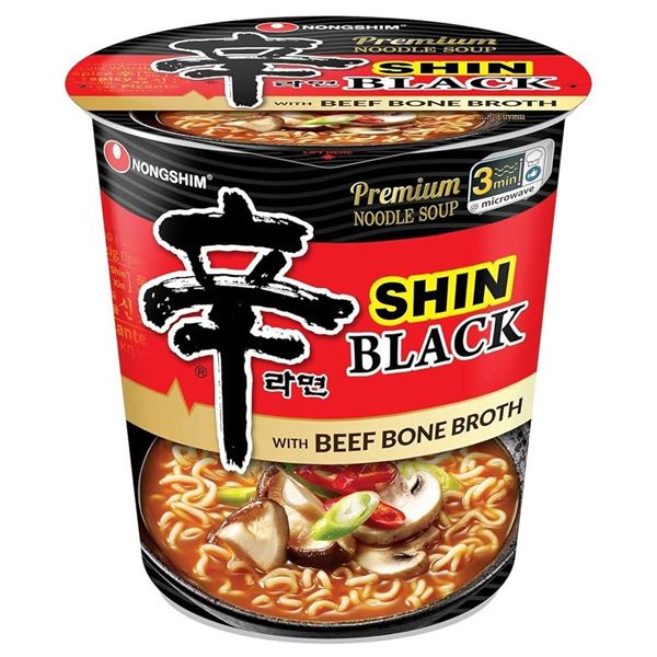 Nongshim Shin Ramyun Black Premium Beef Bone Broth Ramen, 6 x 101g Cups