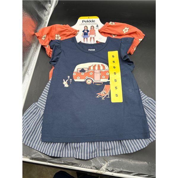 Pekkle 4-Piece Girls’ Set With Tops, Shorts, and Skirt, Size 5