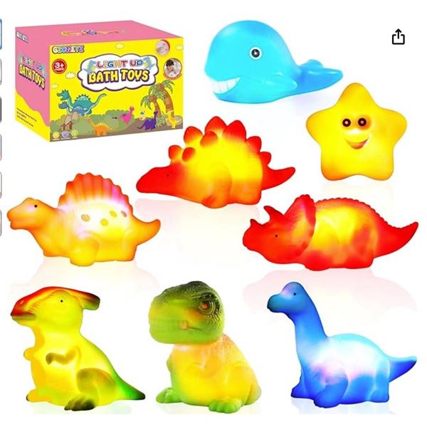 Gzoneez Light Up Bath Toys – 8 Pack Dinosaur Design