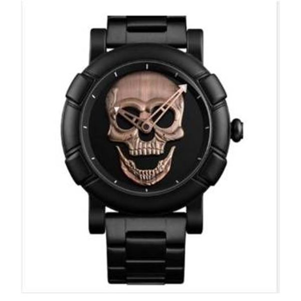 Black Metal Wristwatch With Skull Design