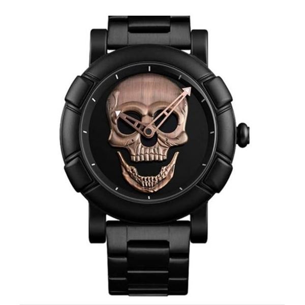 Black Metal Wristwatch With Skull Design