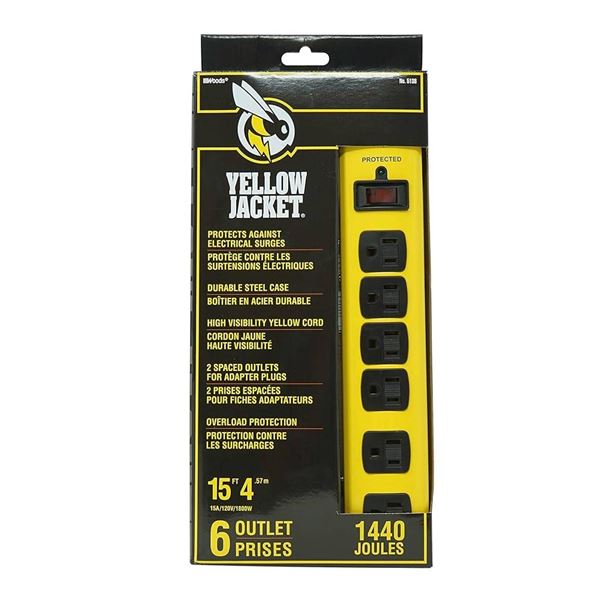 Yellow Jacket 6-Outlet Surge Protector, 1440 Joules, 15 ft Cord
