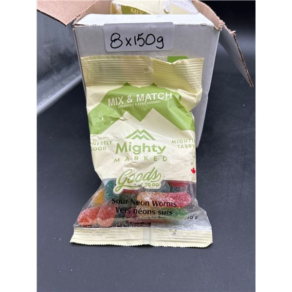 8 x 150g Mighty Marked Sour Neon Worms Mixed Gummies