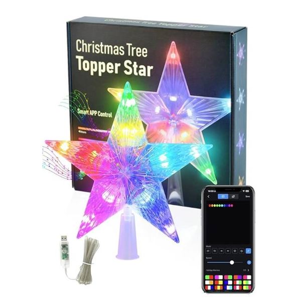 Christmas Star Tree Topper, 7.6″ Smart DIY Color Changing LED Tree Topper with Lights, App 