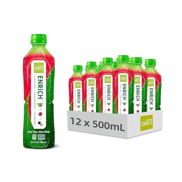 Alo Enrich Aloe Vera Juice with Pomegranate and Cranberry, 12 x 500mL Bottles (Case)
