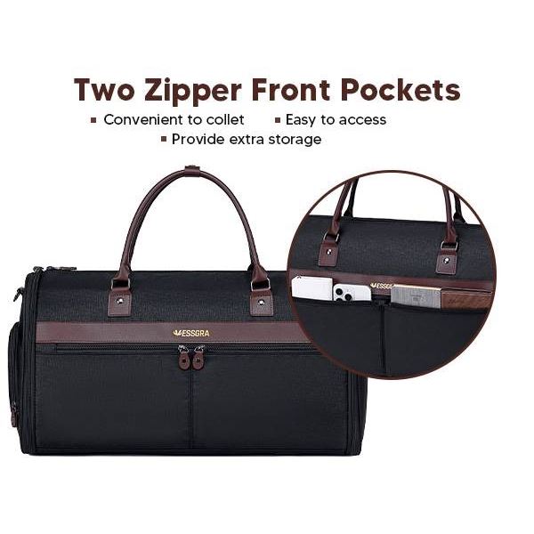 Vessgra Duffle Bag Black with Brown Accents and Zipper Compartments