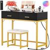 Image 1 : Cyclsio Vanity Desk with Tri-Fold Lighted Mirror and Stool