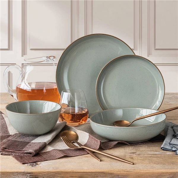 Ceramic Bowls and Plates with Light Blue Glaze