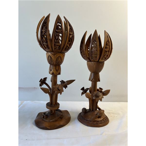 Vintage Hand Carved Wooden Lotuses