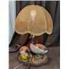 Image 1 : Goose and Duckling Vintage lamp w/ Wicker Shade (Still works)