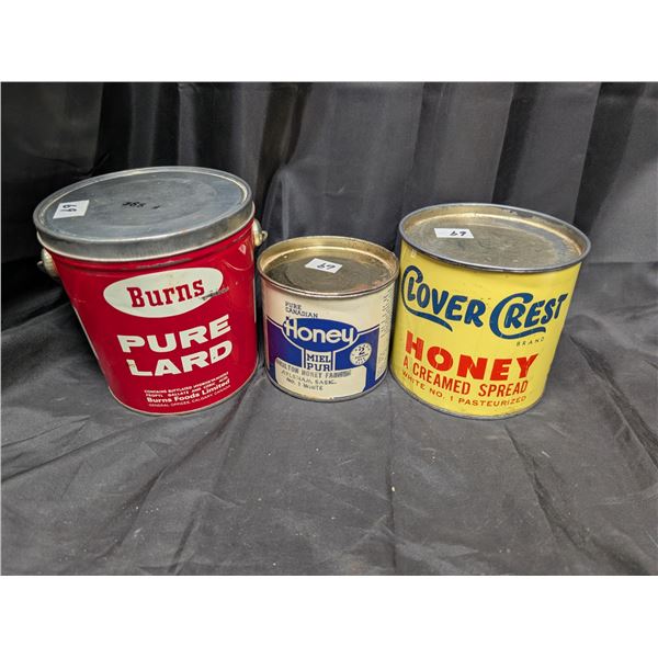 (3) Vintage Tins of (2) Honey and (1) Pure Lard (All Empty)