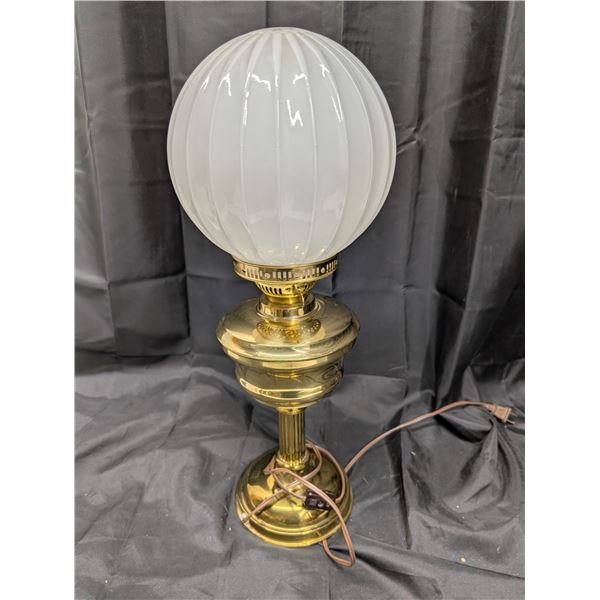 Vintage Brass Electric Lamp w/ Milk Glass Shade